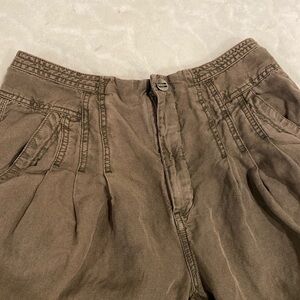 Free People Size 12 Olive Green Linen Pleated Wide Leg Pants